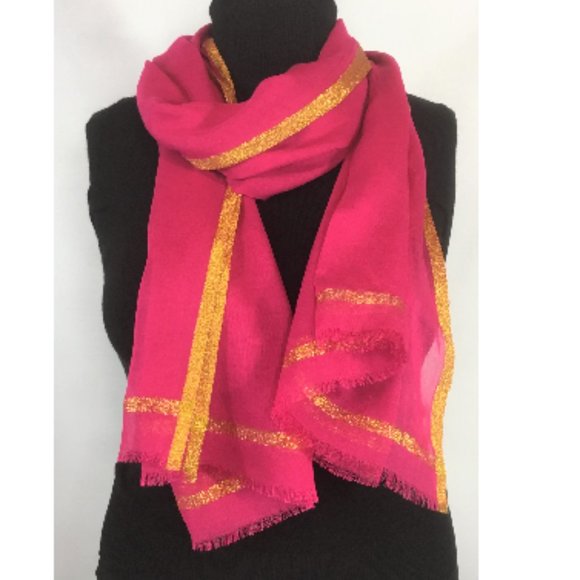 Hot Pink Scarf with Gold Trim - Picture 1 of 3